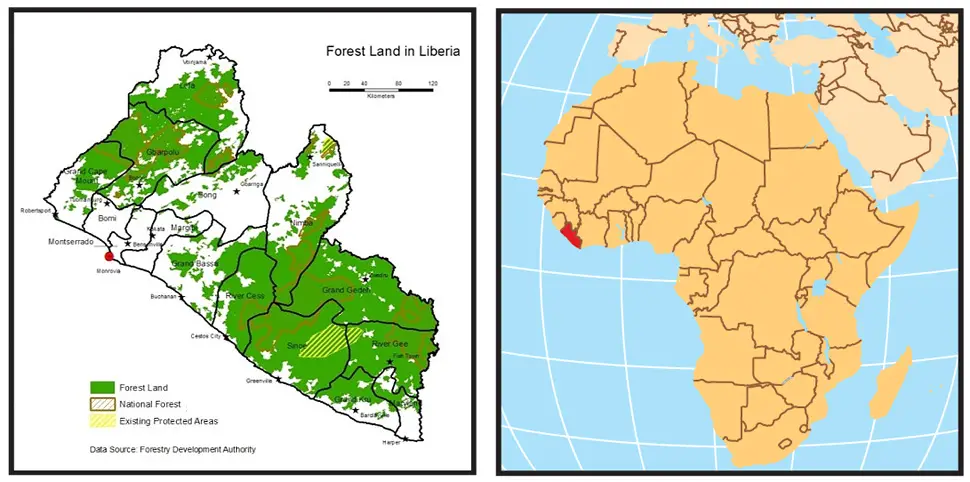 Liberia Africa forest map