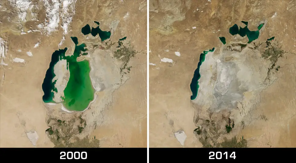 aral sea eastern basin dried up 2000 2014