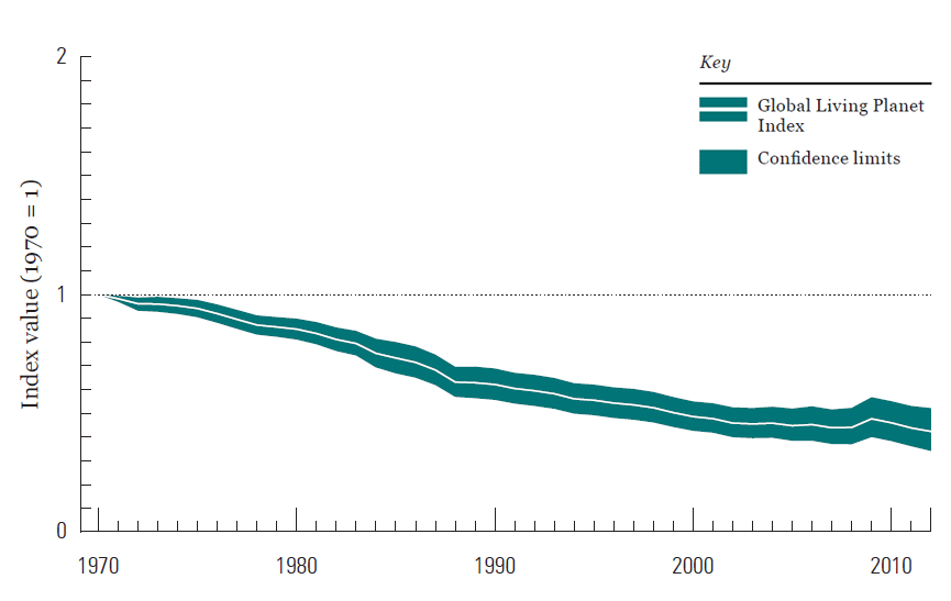 58 percent decline vertebrate populations 1970 2012