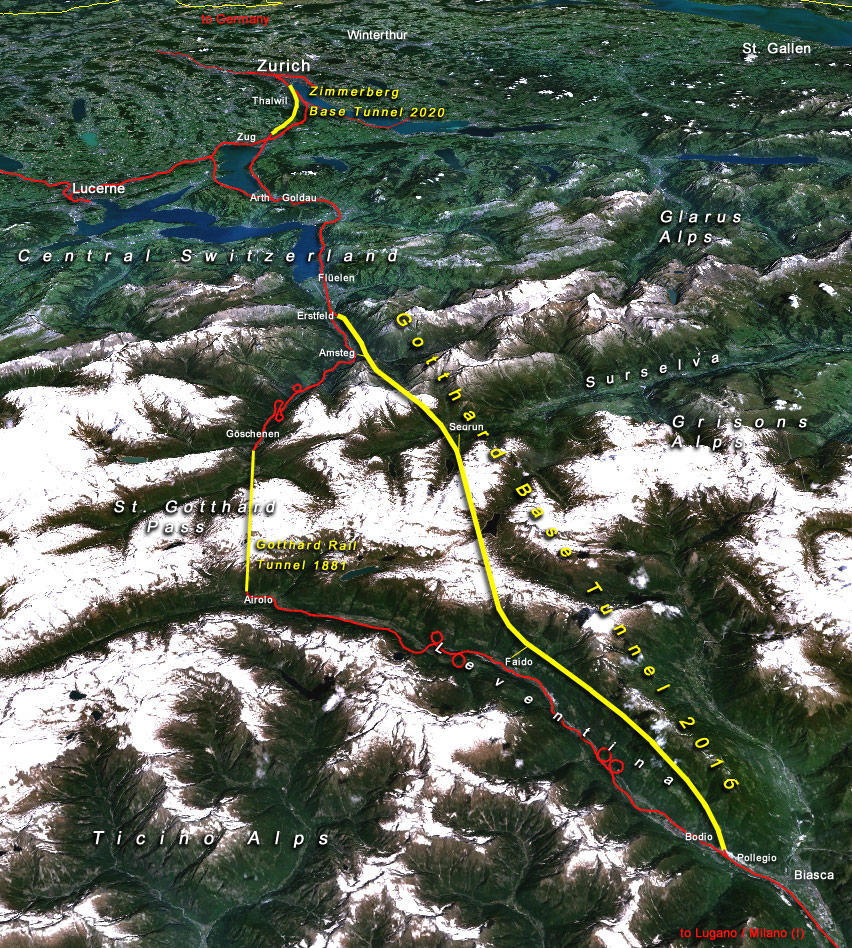 gotthard base tunnel alps mountains route map 2016