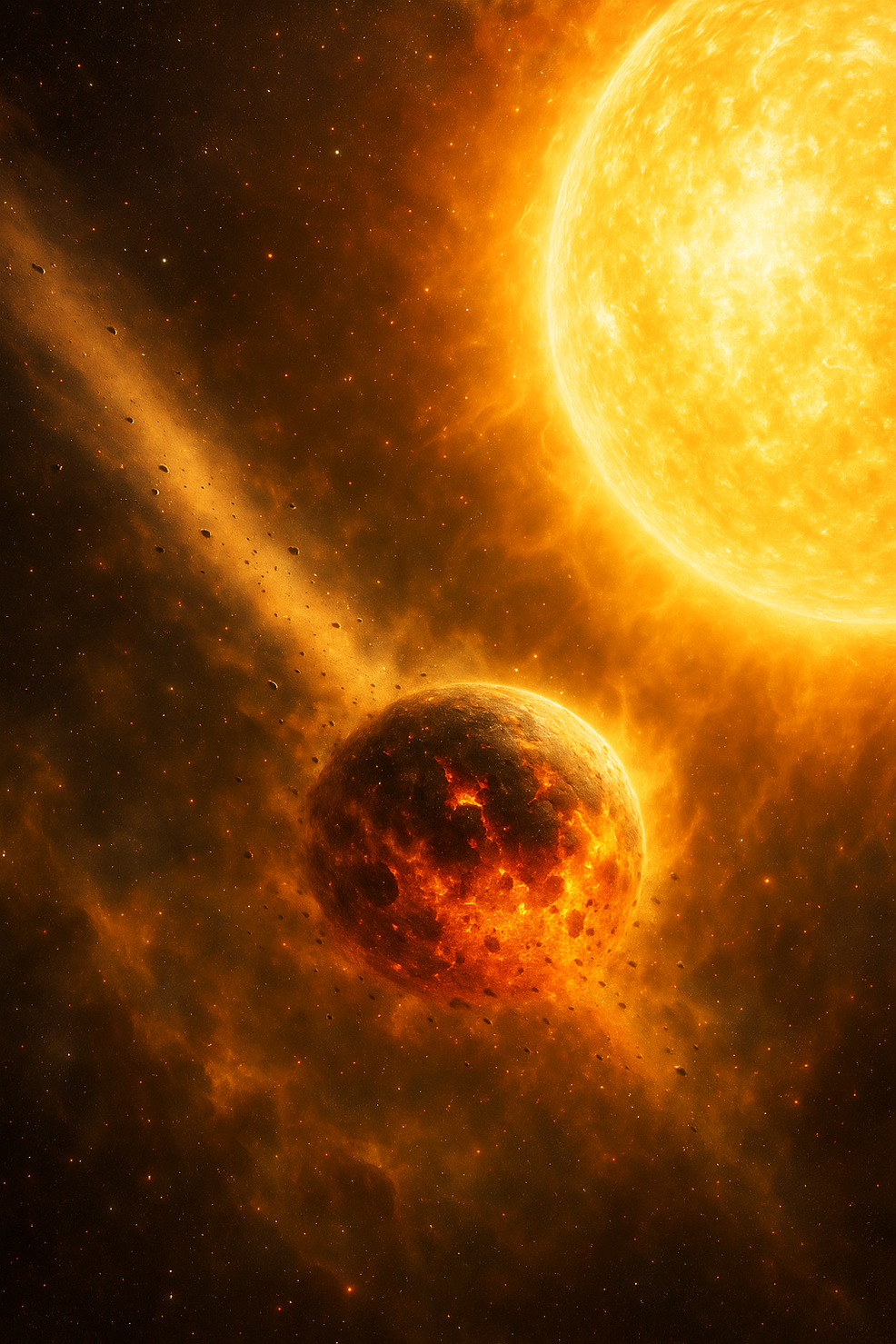 disintegrating planet with comet like tail