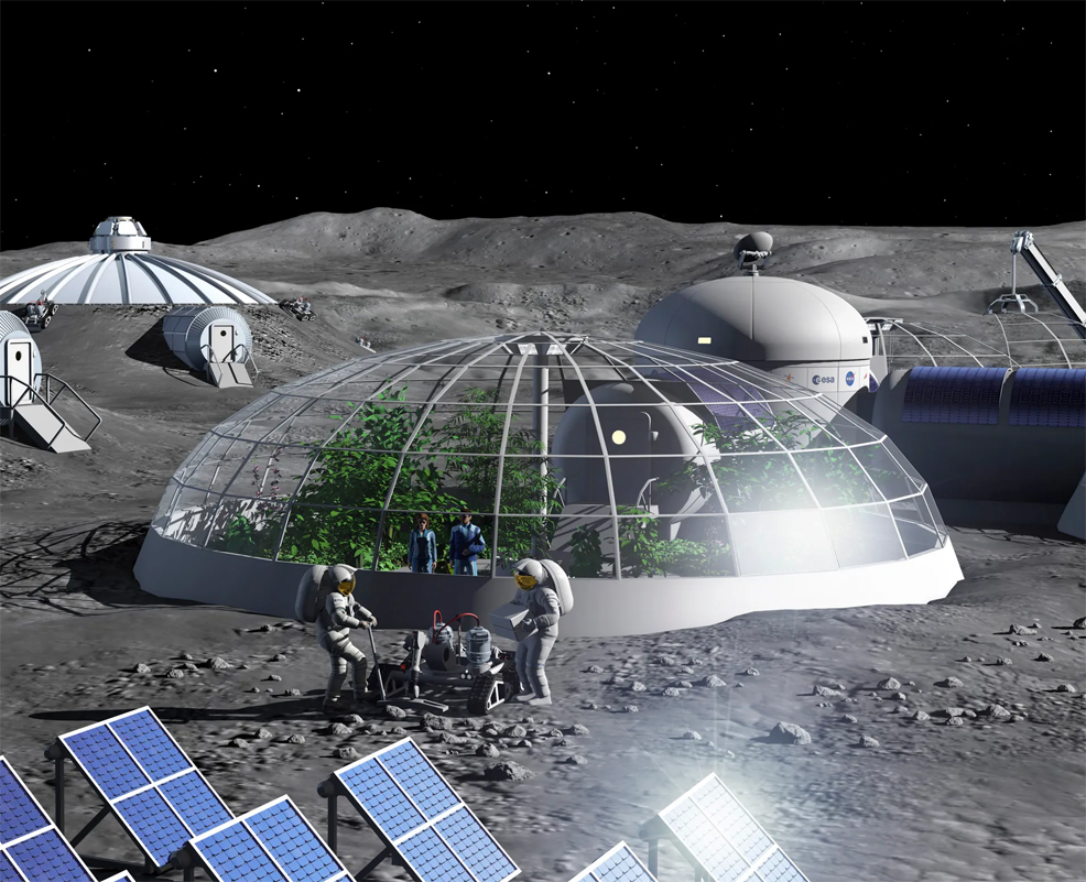 moon colony with greenhouse