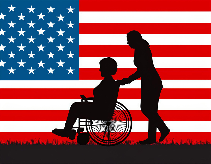 us flag wheelchair carer silhouette